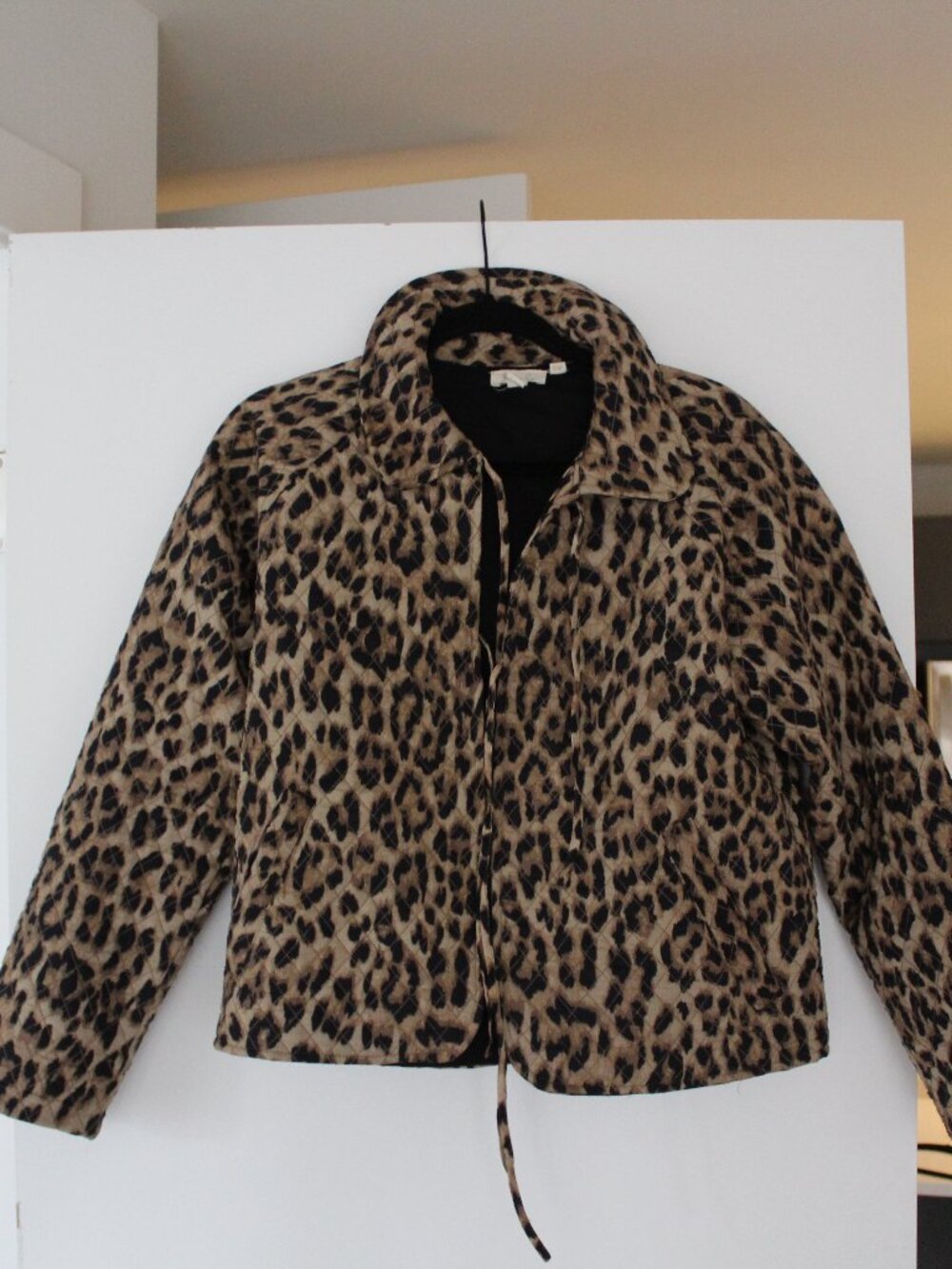 Anthropologie Let Me Be Leopard Print Quilted Cropped Open Front Jacket